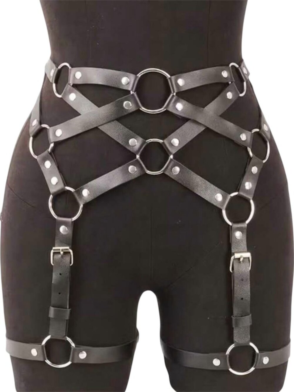 Women Black Gothic Bondage Waist Belt Leg Strap Harness